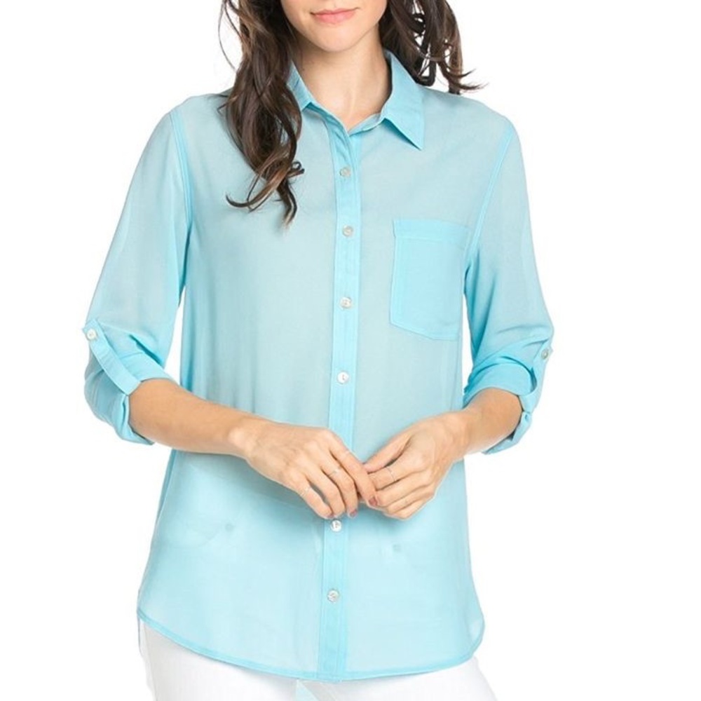 Madewell Tiffany Blue Bottom Down Blouse 100% Silk